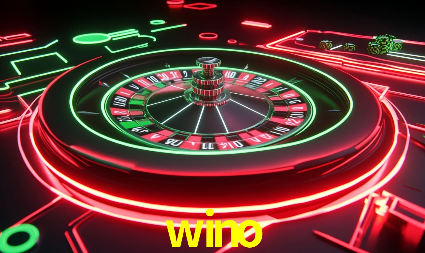 Una escena digital vívida inspirada en casino con wino mostrado prominentemente, luces brillantes, fichas, cartas y acentos dorados.